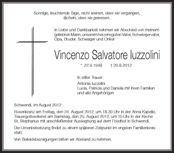 Anzeige von Vincenzo Salvatore Iuzzolini von Schwäbische Zeitung