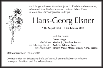 Anzeige von Hans-Georg Elsner von Schwäbische Zeitung