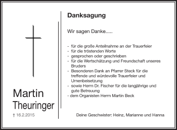 Anzeige von Martin Theuringer von Schwäbische Zeitung