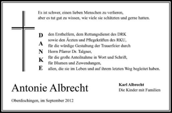 Anzeige von Antonie Albrecht von Schwäbische Zeitung