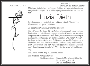 Anzeige von Luzia Dieth von Schwäbische Zeitung