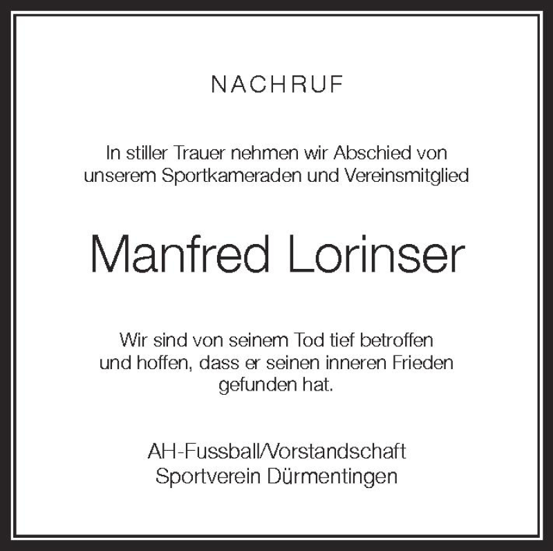  Traueranzeige für Manfred Lorinser vom 03.07.2012 aus Schwäbische Zeitung