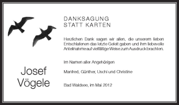 Anzeige von Josef Vögele von Schwäbische Zeitung