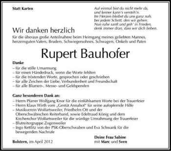 Anzeige von Rupert Bauhofer von Schwäbische Zeitung