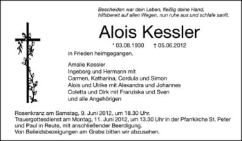 Anzeige von Alois Kessler von Schwäbische Zeitung