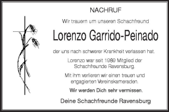 Anzeige von Lorenzo Garrido-Peinado von Schwäbische Zeitung