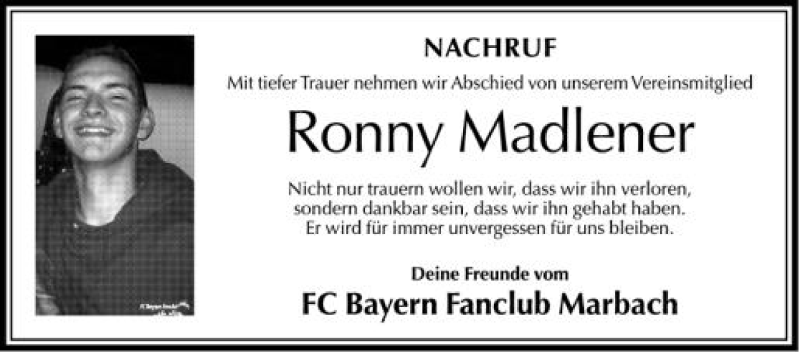  Traueranzeige für Ronny Madlener vom 06.06.2012 aus Schwäbische Zeitung