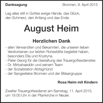 Anzeige von August Heim von Schwäbische Zeitung