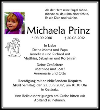 Anzeige von Michaela Prinz von Schwäbische Zeitung