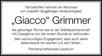 Anzeige von Giacco Grimmer von Schwäbische Zeitung