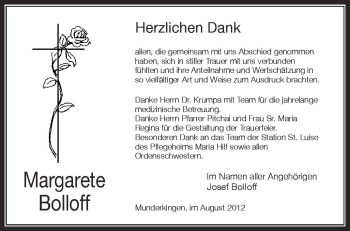 Anzeige von Margarete Bolloff von Schwäbische Zeitung