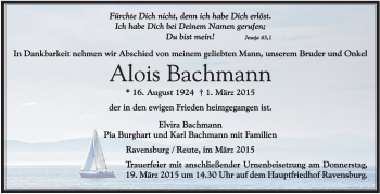 Anzeige von Alois Bachmann von Schwäbische Zeitung