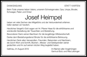 Anzeige von Josef Heimpel von Schwäbische Zeitung