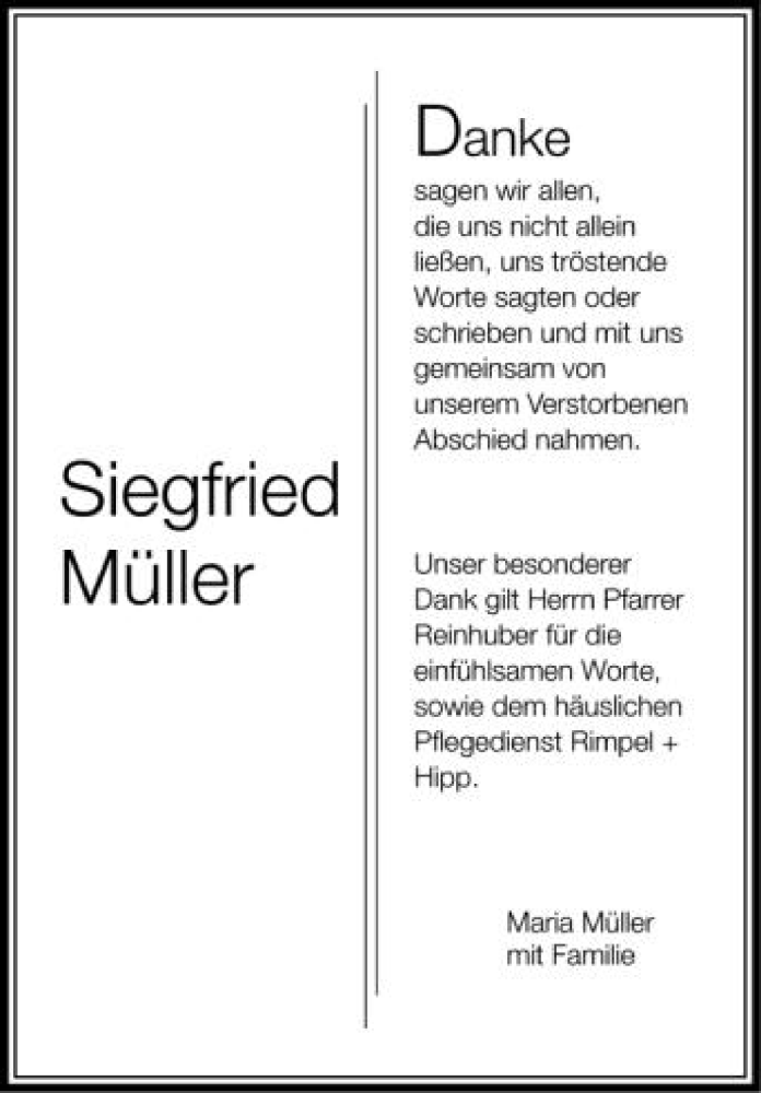  Traueranzeige für Siegfried Müller vom 26.05.2012 aus Schwäbische Zeitung