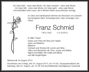 Anzeige von Franz Schmid von Schwäbische Zeitung