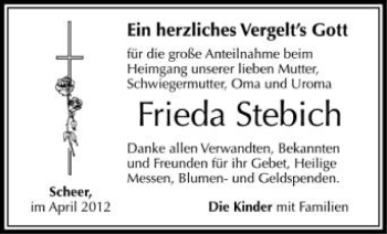 Anzeige von Frieda Stebich von Schwäbische Zeitung