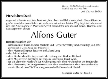 Anzeige von Alfons Guter von Schwäbische Zeitung