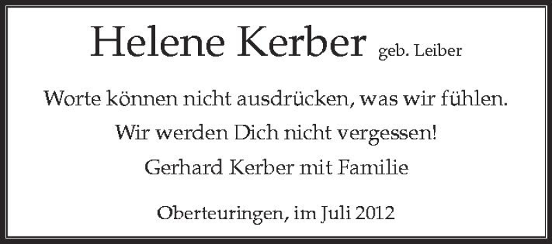  Traueranzeige für Helene Kerber vom 14.07.2012 aus Schwäbische Zeitung