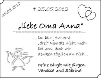 Anzeige von Anna Burkhart von Schwäbische Zeitung