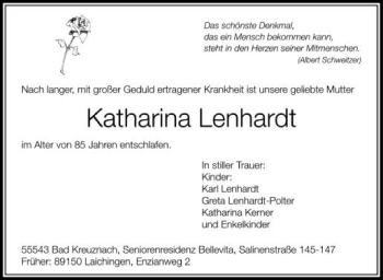 Anzeige von Katharina Lenhardt von Schwäbische Zeitung