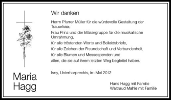Anzeige von Maria Hagg von Schwäbische Zeitung