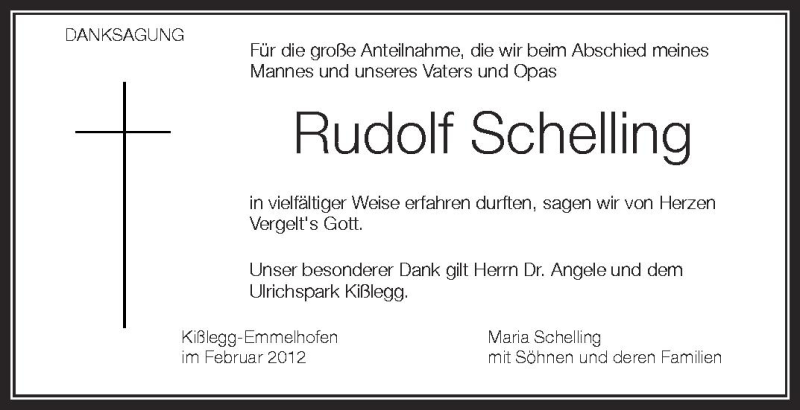  Traueranzeige für Rudolf Schelling vom 28.02.2012 aus Schwäbische Zeitung