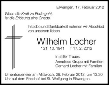 Anzeige von Wilhelm Locher von Schwäbische Zeitung