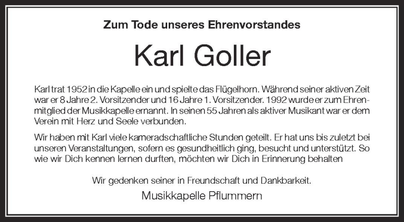  Traueranzeige für Karl Goller vom 09.05.2012 aus Schwäbische Zeitung