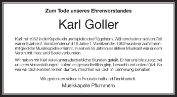 Anzeige von Karl Goller von Schwäbische Zeitung