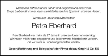 Anzeige von Petra Eberhard von Schwäbische Zeitung