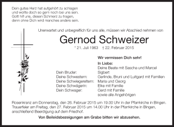 Anzeige von Gernod Schweizer von Schwäbische Zeitung