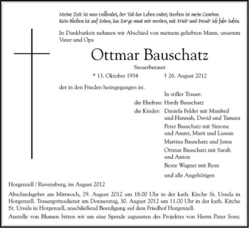 Anzeige von Ottmar Bauschatz von Schwäbische Zeitung