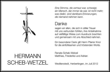 Anzeige von Hermann Scheb-Wetzel von Schwäbische Zeitung
