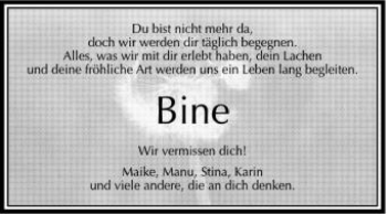 Anzeige von Bine  von Schwäbische Zeitung