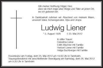 Anzeige von Ludwig Liener von Schwäbische Zeitung