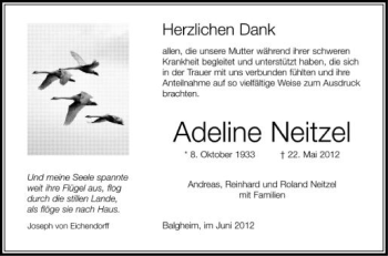 Anzeige von Adeline Neitzel von Schwäbische Zeitung