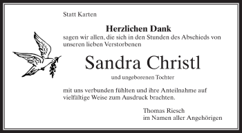 Anzeige von Sandra Christl von Schwäbische Zeitung