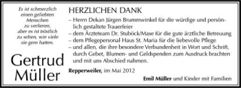 Anzeige von Gertrud Müller von Schwäbische Zeitung