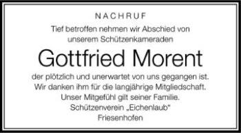 Anzeige von Gottfried Morent von Schwäbische Zeitung