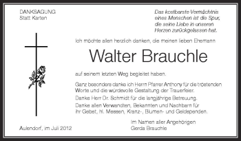 Anzeige von Walter Brauchle von Schwäbische Zeitung