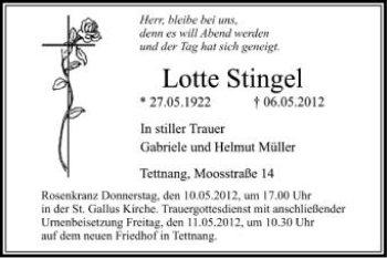 Anzeige von Lotte Stingel von Schwäbische Zeitung