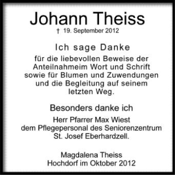 Anzeige von Johann Theiss von Schwäbische Zeitung