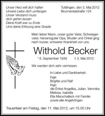 Anzeige von Withold Becker von Schwäbische Zeitung
