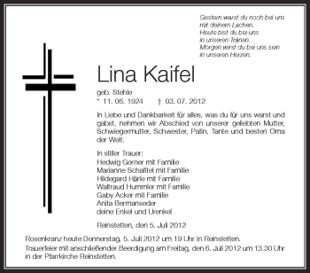 Anzeige von Lina Kaifel von Schwäbische Zeitung
