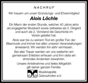 Anzeige von Alois Löchle von Schwäbische Zeitung