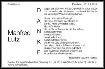 Anzeige von Manfred Lutz von Schwäbische Zeitung