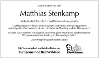 Anzeige von Matthias Stenkamp von Schwäbische Zeitung