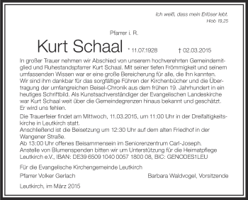 Anzeige von Kurt Schaal von Schwäbische Zeitung