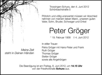 Anzeige von Peter Gröger von Schwäbische Zeitung