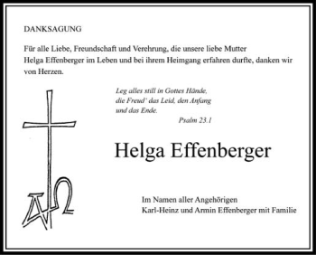 Anzeige von Helga Effenberger von Schwäbische Zeitung